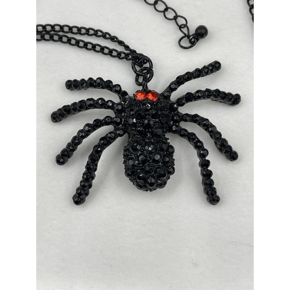 Black Sparkly Rhinestone Spider Necklace Dressy Spooky Halloween Costume Party - Picture 1 of 9